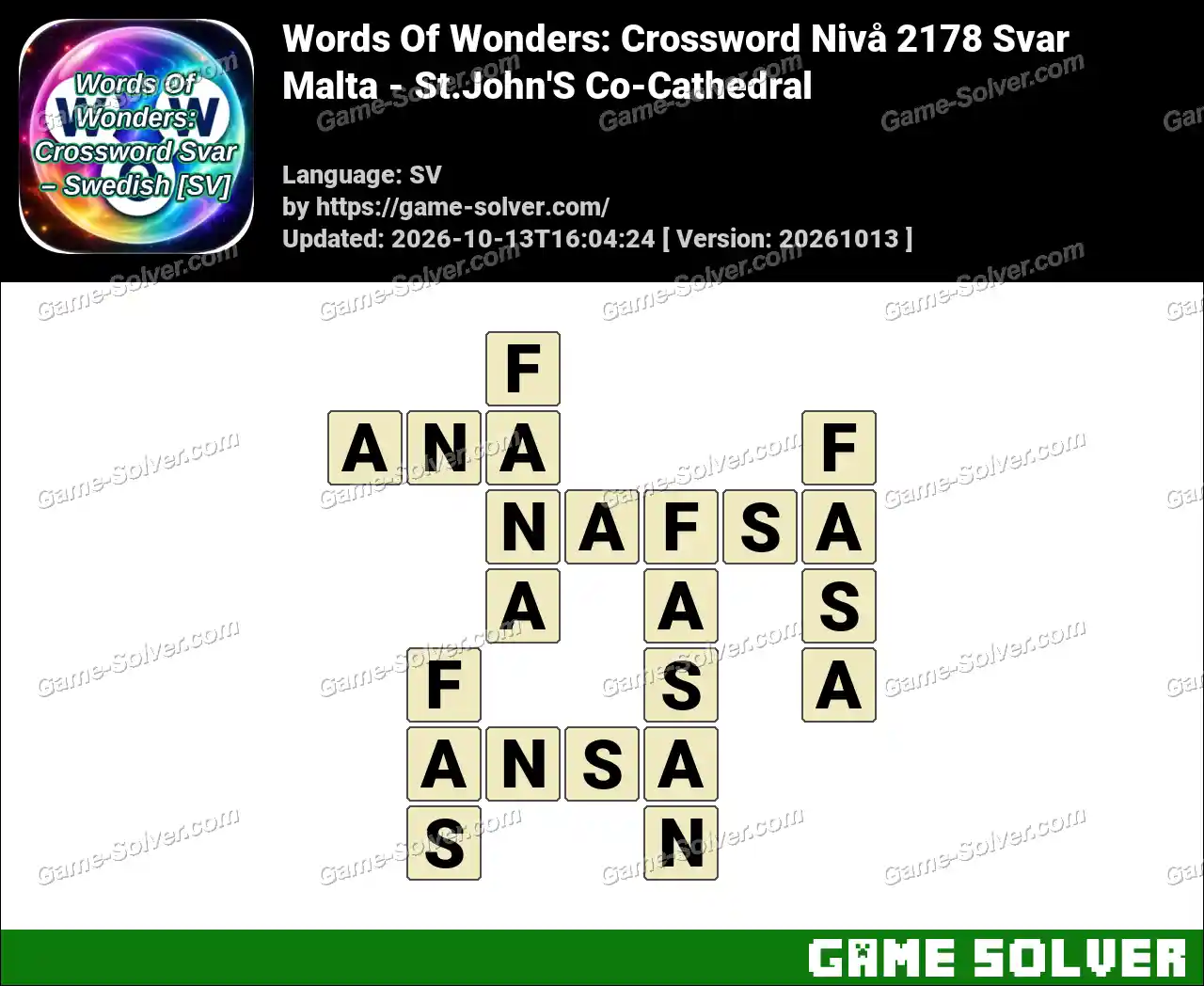 Words Of Wonders: Crossword Nivå 2178 Svar – Malta – St.John’S Co-Cathedral